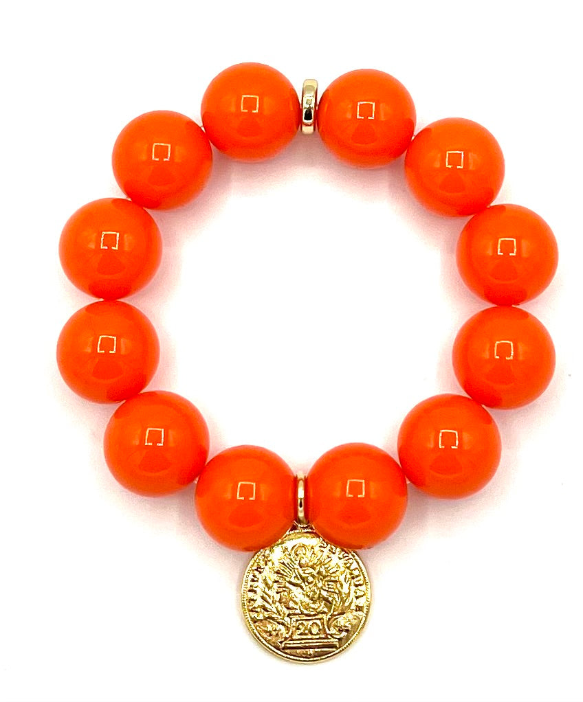 RIO Acryl Kugelarmband mit Münzanhänger - orange