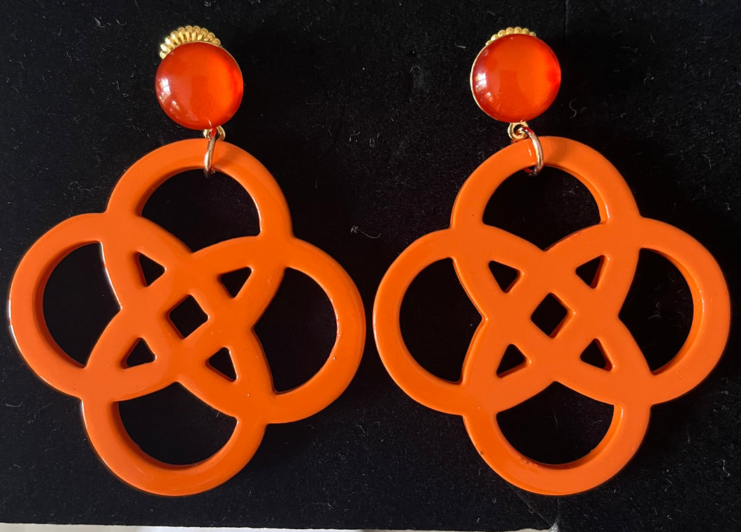 Hornohrringe -5- Laser Cut orange mit orange Stecker