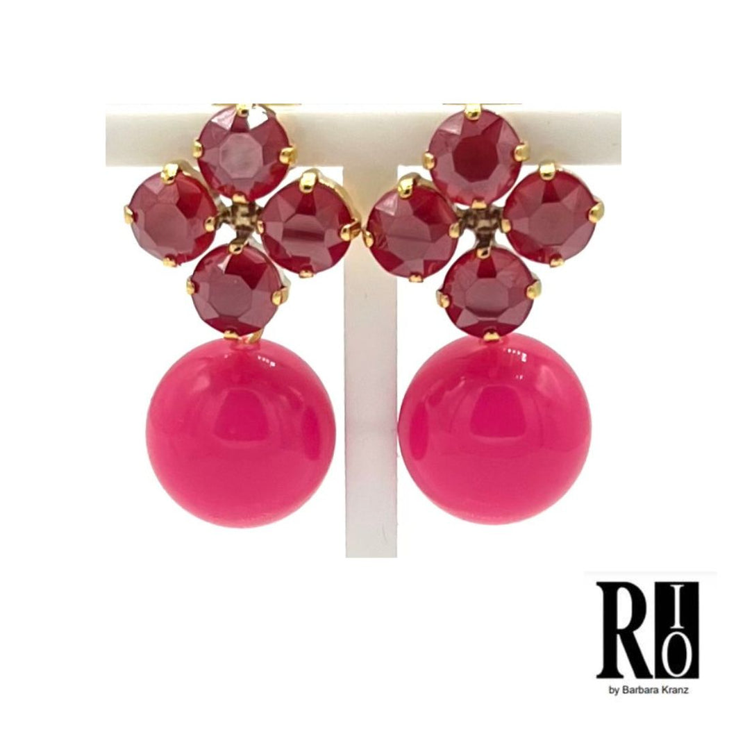 RIO Kugelohrringe pink mit Crystal-Stecker rot