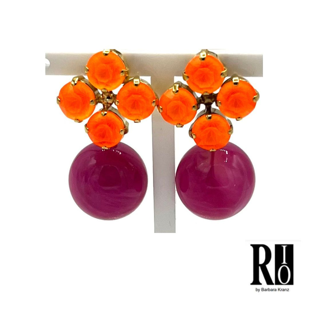 RIO Kugelohrringe pink mit Crystal-Stecker orange