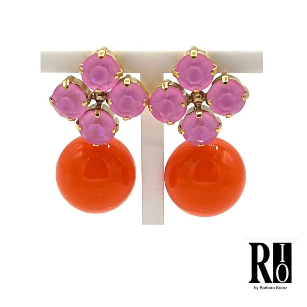 RIO Kugelohrringe orange mit Crystal-Stecker in rosé